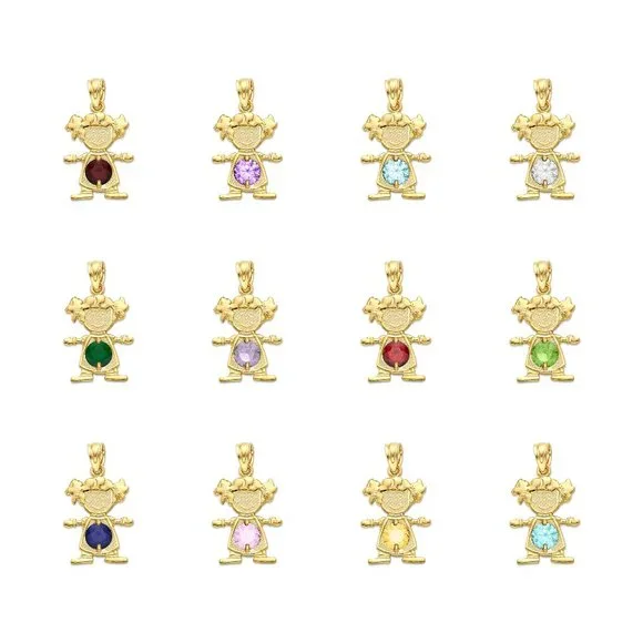 10k Solid Gold Newborn Baby Girl Pendant with Birthstone of Choice for Necklace - Picture 3 of 16